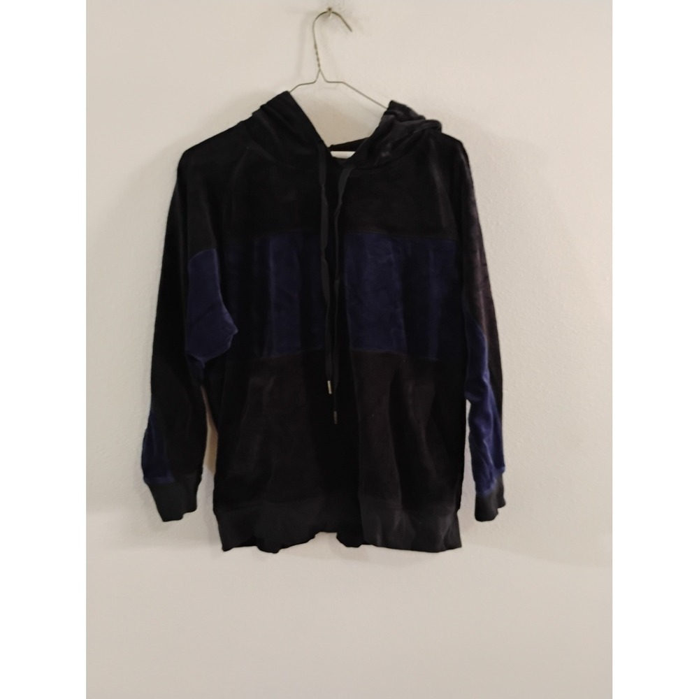 Champion Velour Hoodie Mens Medium Black Navy Blue Colorblock Velvet Pullover